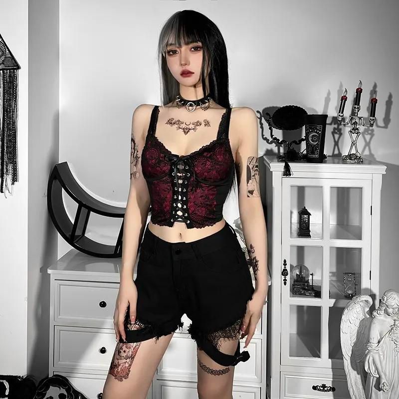 Neriah Goth Sexy Lace Corset Crop Tops