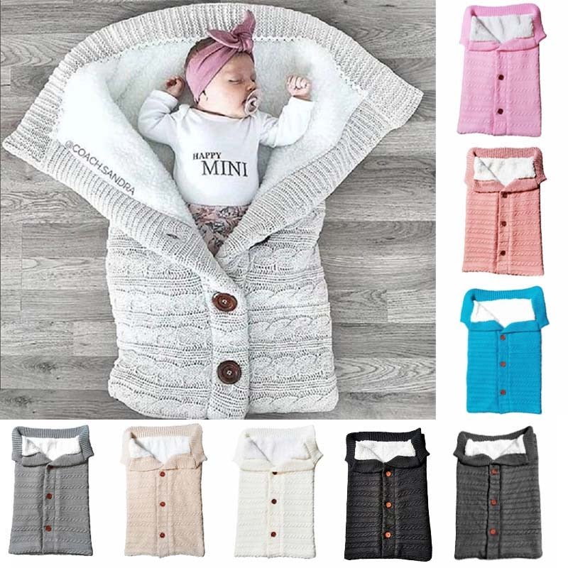 Newborn Baby Winter Warm Sleeping Bags Infant Button Knit Swaddle Wrap Swaddling Stroller Wrap Toddler Blanket Sleeping Bags - Kvasim (North America)